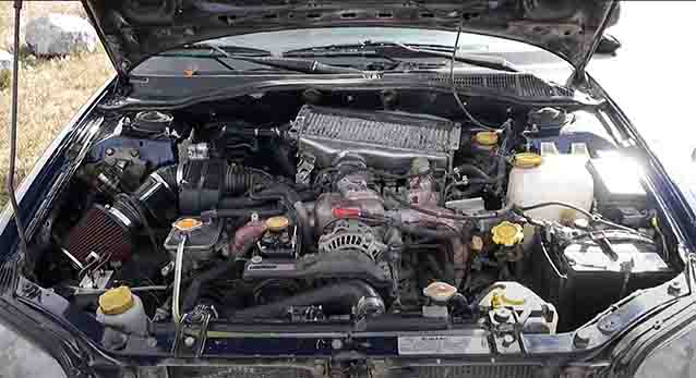 Sti swapped Subaru Outback Engine Bay