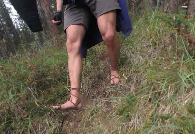 Hiking with barefoot sandals