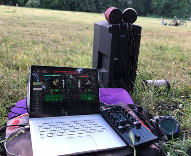 Battery-powered DJ party setup – Audio, lights, and mixing!